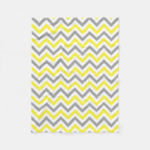 Couverture Polaire Jaune, gris foncé blanc grand motif chevron zigzag