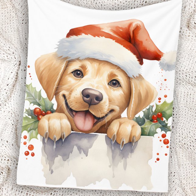 Couverture Polaire Jaune Labrador Retriever Chien chiot Noël (Créateur téléchargé)