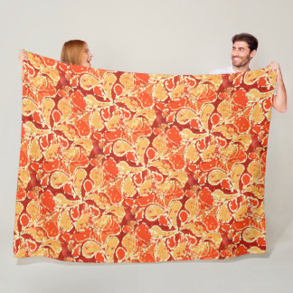 Couverture Polaire Jaune Orange Bohème Bali Batik Style Paisley