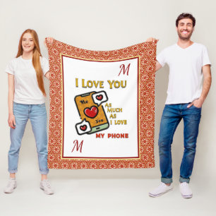 Couverture Polaire Je t'aime Coeurs Monogrammes Initiales Téléphone A
