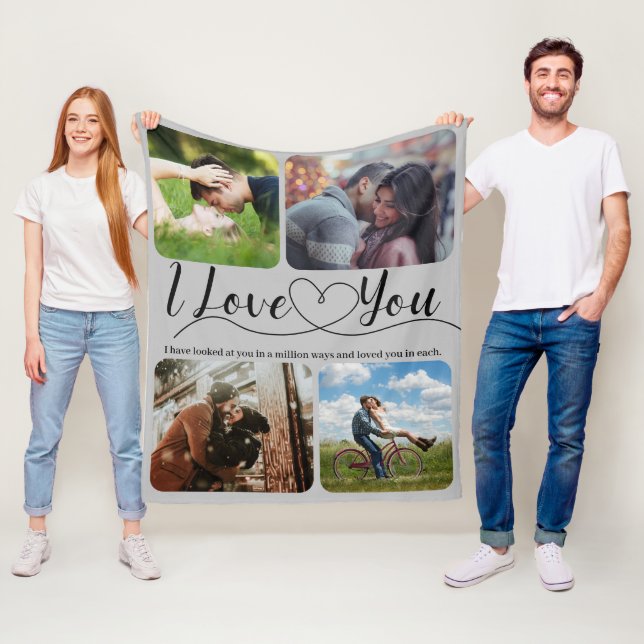 Couverture Polaire Je t'aime Collage photo Anniversaire Valentine (En situation)