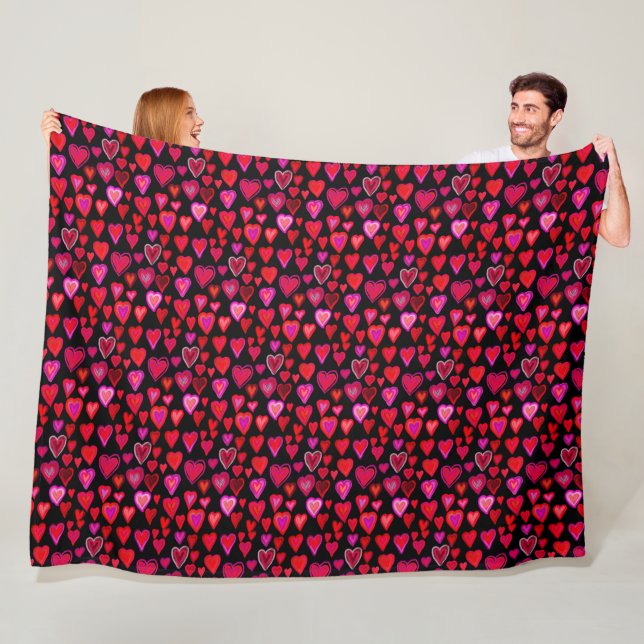 Couverture Polaire Je t'aime, motif de coeur de Noël (En situation)