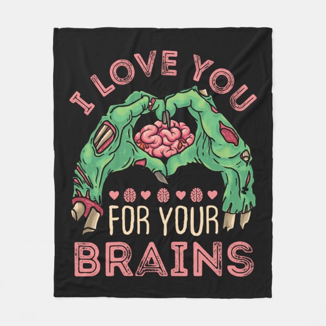 Couverture Polaire Je t'aime pour tes cerveaux Zombie Saint Valentin (Devant)