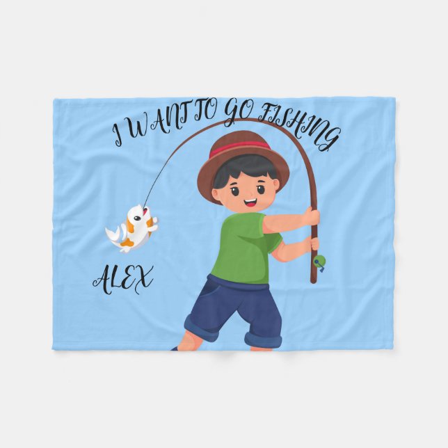 COUVERTURE POLAIRE "JE VEUX ALLER PÊCHER" BLANKET POUR LES GARÇONS (Devant (Horizontal))
