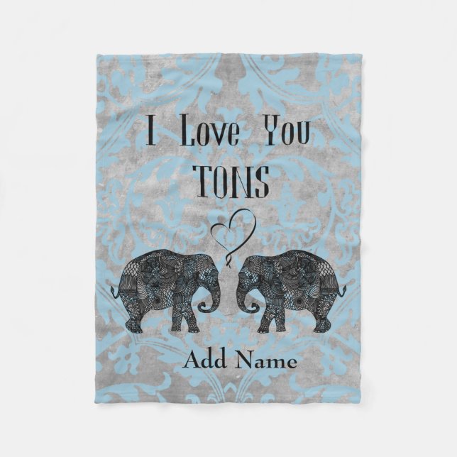 Couverture Polaire JE VOUS AIME TONNES/Elephant Art/Personnalisé (Devant)