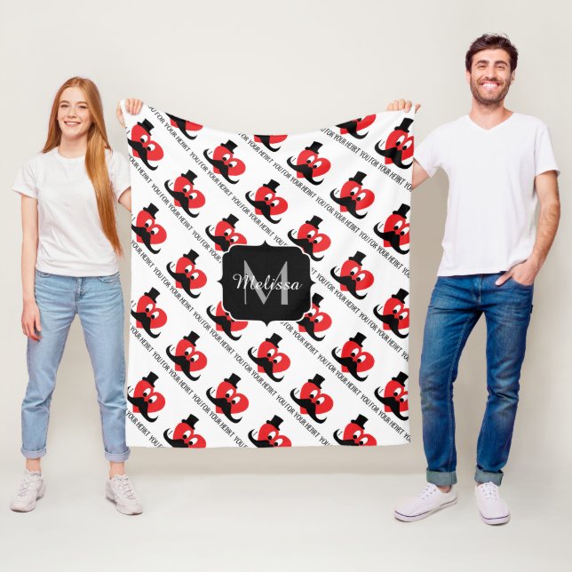 Couverture Polaire Je vous moustache votre coeur Valentines Jour Mono (En situation)
