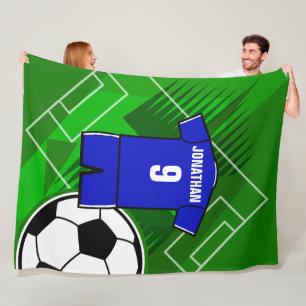 Couverture Polaire Jersey de soccer personnalisé bleu avec blanc