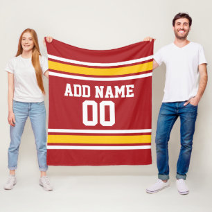 Couverture Polaire Jersey sport rouge et jaune Nom personnalisé
