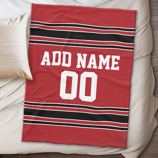 Couverture Polaire Jersey sport rouge et noir Personnalisé (Personalized fleece blanket - Sports Theme)
