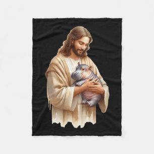 Couverture Polaire Jésus Aime Moo Deng Bouncy Pig Cute Ba