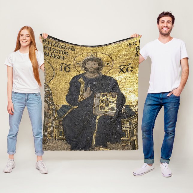 Couverture Polaire Jésus mosaïque en Sainte-Sophie Blanche polaire (En situation)