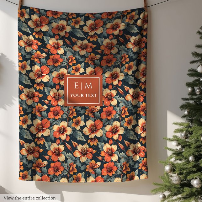 Couverture Polaire Jeu floral populaire de mousse vert et terre cuite (Popular moss green and terracotta floral throw)