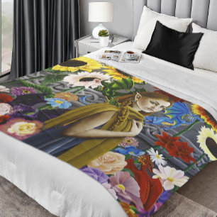 Couverture Polaire Jeune Fée Dragon Enchantée Jardin Fleur Fantasy
