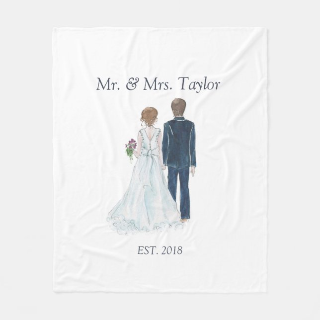 Couverture Polaire Jeune mariée d'aquarelle et M. Mme Wedding de (Devant)