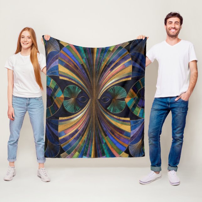 Couverture Polaire Jewel Tone Peacock Blue Purple Gold Art Deco (En situation)