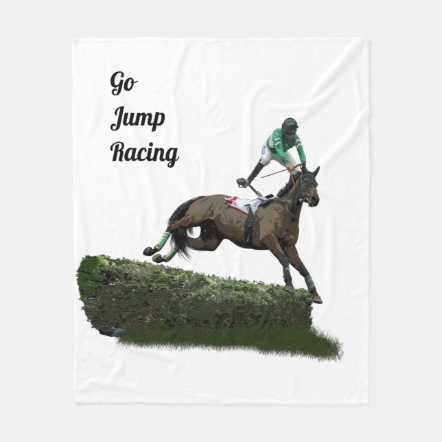 Couverture Polaire Jockey Cheval De Saut Dans Blanche Fleece Verte (Devant)