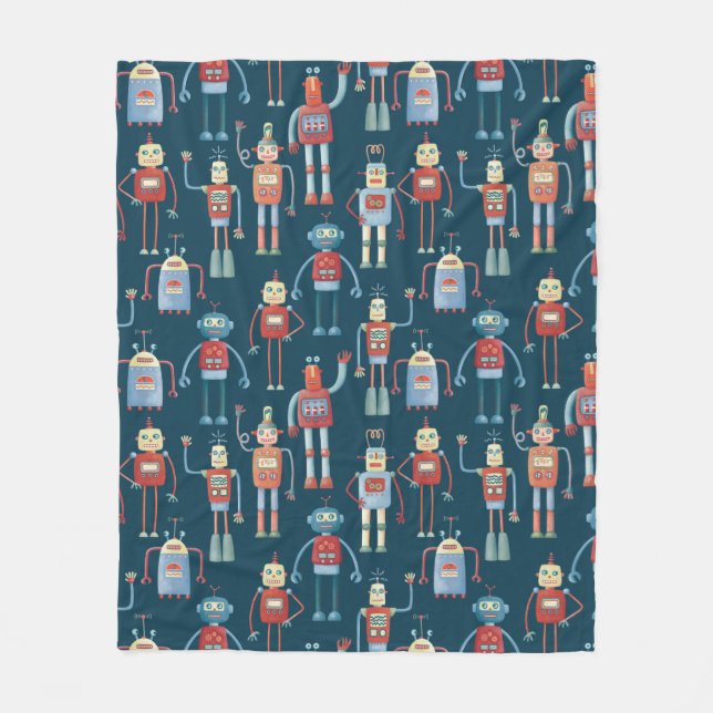 Couverture Polaire Joli 1950s Style Rétro Robot Motif foncé (Devant)
