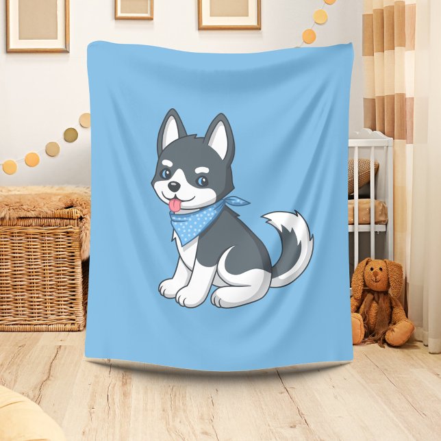 Couverture Polaire Joli Cartoon Husky Chien chiot (Créateur téléchargé)