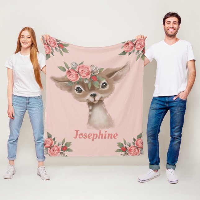 Couverture Polaire Joli Cerf Floral Rose mignon (En situation)