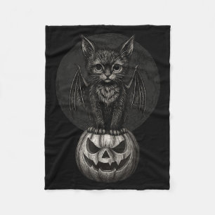 Couverture Polaire Joli chat noir d'Halloween avec des ailes de chauv