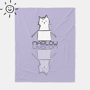 Couverture Polaire Joli Chat Violet Doodle Nom Personnalisé
