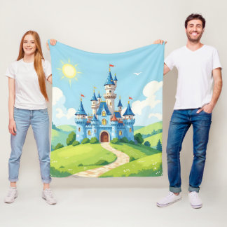 Couverture Polaire Joli château bleu et blanc