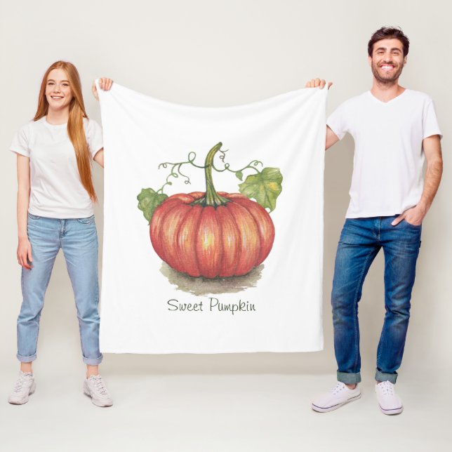 Couverture Polaire Joli Citrouille Avec Vins En Aquarelle (En situation)