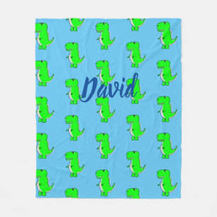 Couverture Polaire Joli Dino T-Rex Vert Sur Fond Bleu