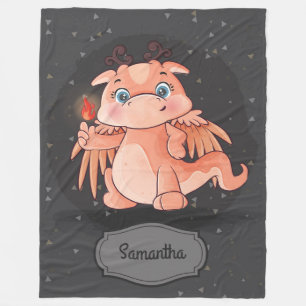 Couverture Polaire Joli dragon avec feu gris et noir garçon bébé