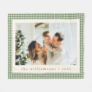 Couverture Polaire Joli Gingham Vert à Carreaux Photo Personnalisée N