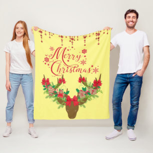 Couverture Polaire Joli Joyeux renne de Noël Floral
