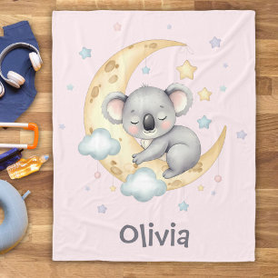 Couverture Polaire Joli koala rêveur sur croissant de lune pour fille