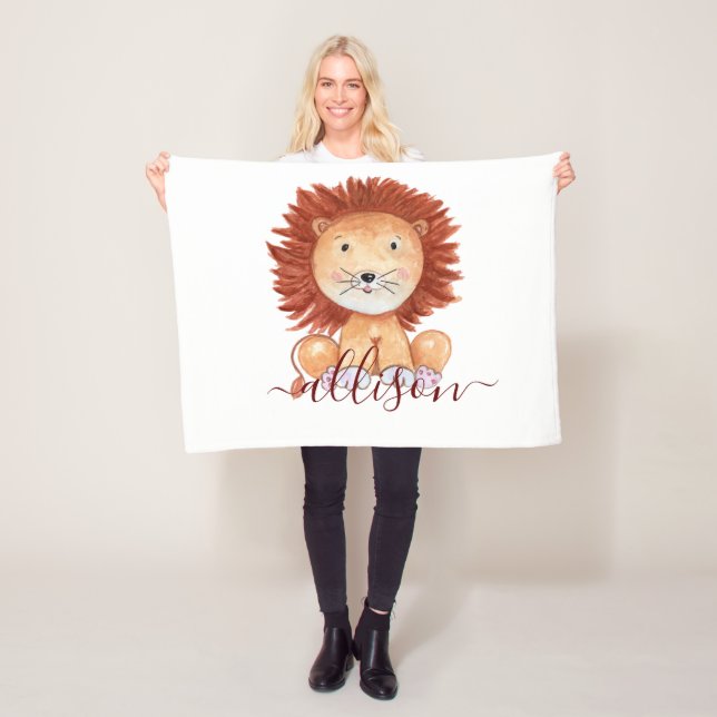 Couverture Polaire Joli lion dessiné à la main enfants personnalisés (En situation)