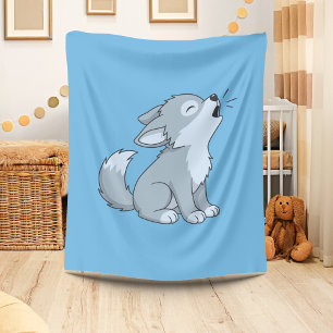 Couverture Polaire Joli loup bleu hurleur de dessin animé