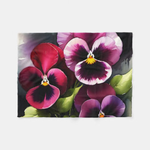 Couverture Polaire Joli marron noir rouge pansies aquarelle peinture