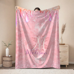 Couverture Polaire Joli monogramme ombré or rose faux paillettes gout