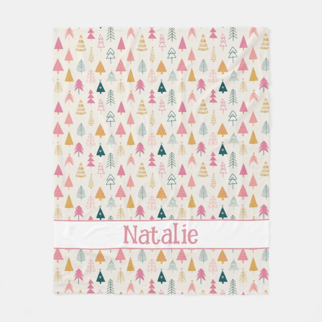 Couverture Polaire Joli Noël Arbres Roses Bleues Nom du Motif (Devant)