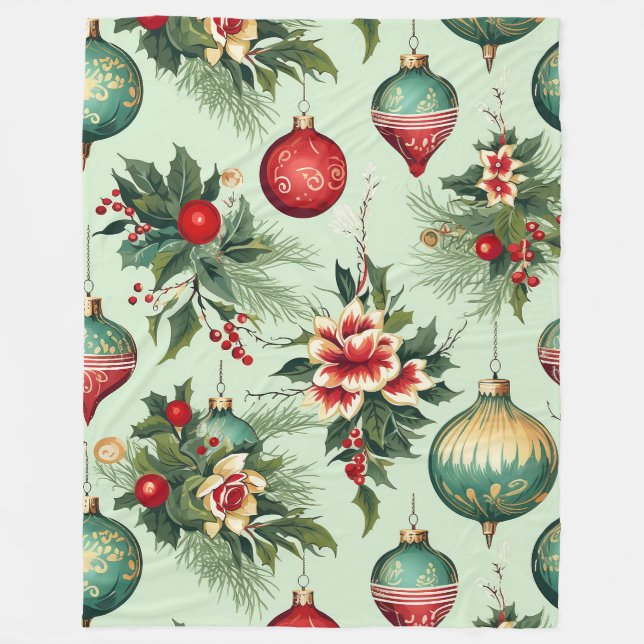 Couverture Polaire Joli Noël Rétro, Noël Floral (Devant)