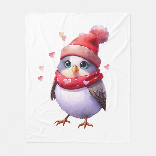 Couverture Polaire Joli oiseau dans un casquette et foulard. Aquarell (Devant)