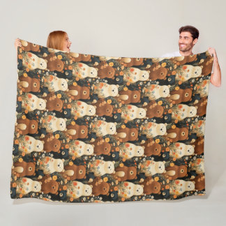 Couverture Polaire Joli Ours Dans le Pré de Fleurs Motif