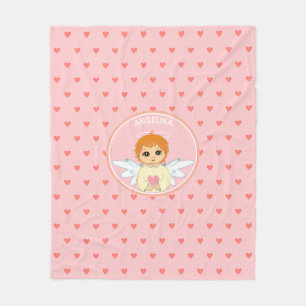 Couverture Polaire Joli petit ange avec motif de cœur sur fond rose c