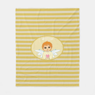 Couverture Polaire Joli Petit Ange sur Rayure Dorée