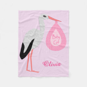 Couverture Polaire Joli Pretty Rose Baby Girl Stork Custom