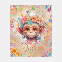 Joli Singe Aquarelle avec fleurs