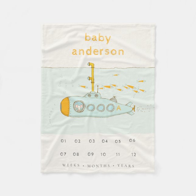 Couverture Polaire Joli sous-marin sous-marin Monogramme Baby Milesto (Devant)