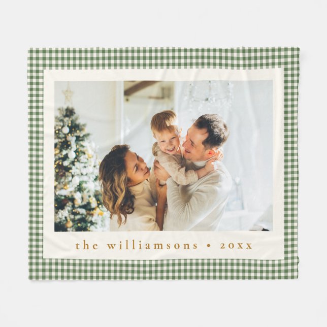 Couverture Polaire Joli Vert En vichy Plaid Photo personnalisée Noël (Devant (Horizontal))