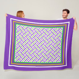 Couverture Polaire Joli violet, vert et or Motif en panier