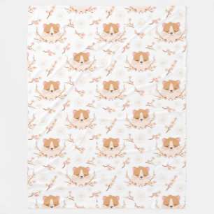 Couverture Polaire Joli visage Hamster et Motif de fleurs roses