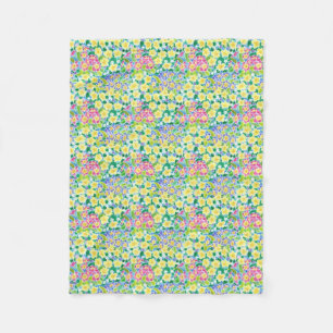 Couverture Polaire Jolie Blanche Toison Rose, Bleu, Primroses Jaunes