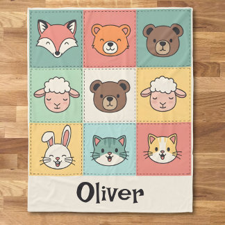 Couverture Polaire Jolie crèche patchwork d'animaux Kawaii